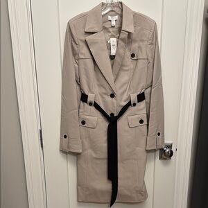 Ann Taylor Loft Beige Trench Coat with Black Accents